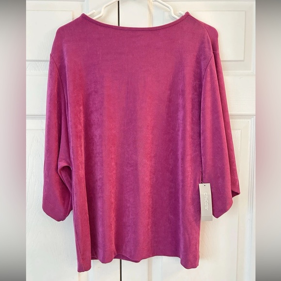 NWT Chico’s Women’s Pink Travelers Wide 3/4 Sleeve Tunic Blouse Shirt Size 1 - Picture 1 of 14